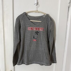 Cincinnati Bearcats Womens V-Neck Hoodie Gray Heathered Graphic Sweatshirt L